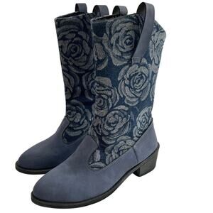 Beautiful Mid Calf Boots Blue w Roses Festival Cowgirl Western Size 6.5 XC